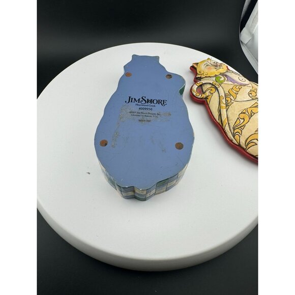 Jim Shore Cat Shaped Decorative Box With Removable Lid & Colorful Design 9" Tall - Picture 3 of 4